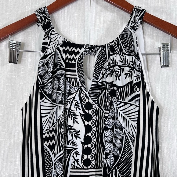 Chicos Tropical Print Flattering Stripes Halter Keyhole Tie Neck Maxi Dress 0P - Picture 9 of 15